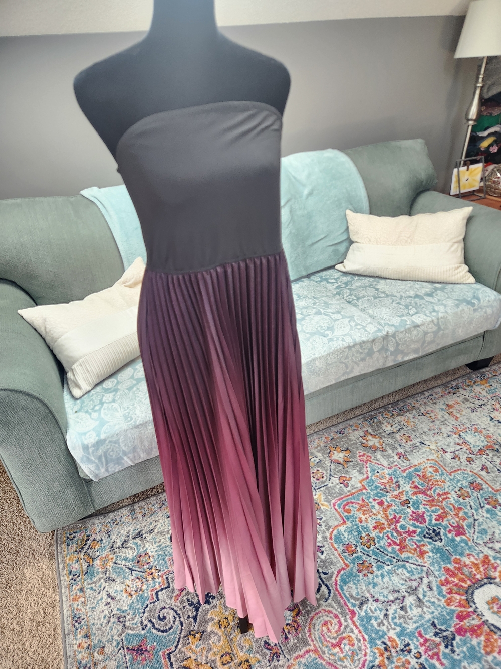 Cupshe Black to Mauve Ombre Pleated Strapless Maxi Skirt Large